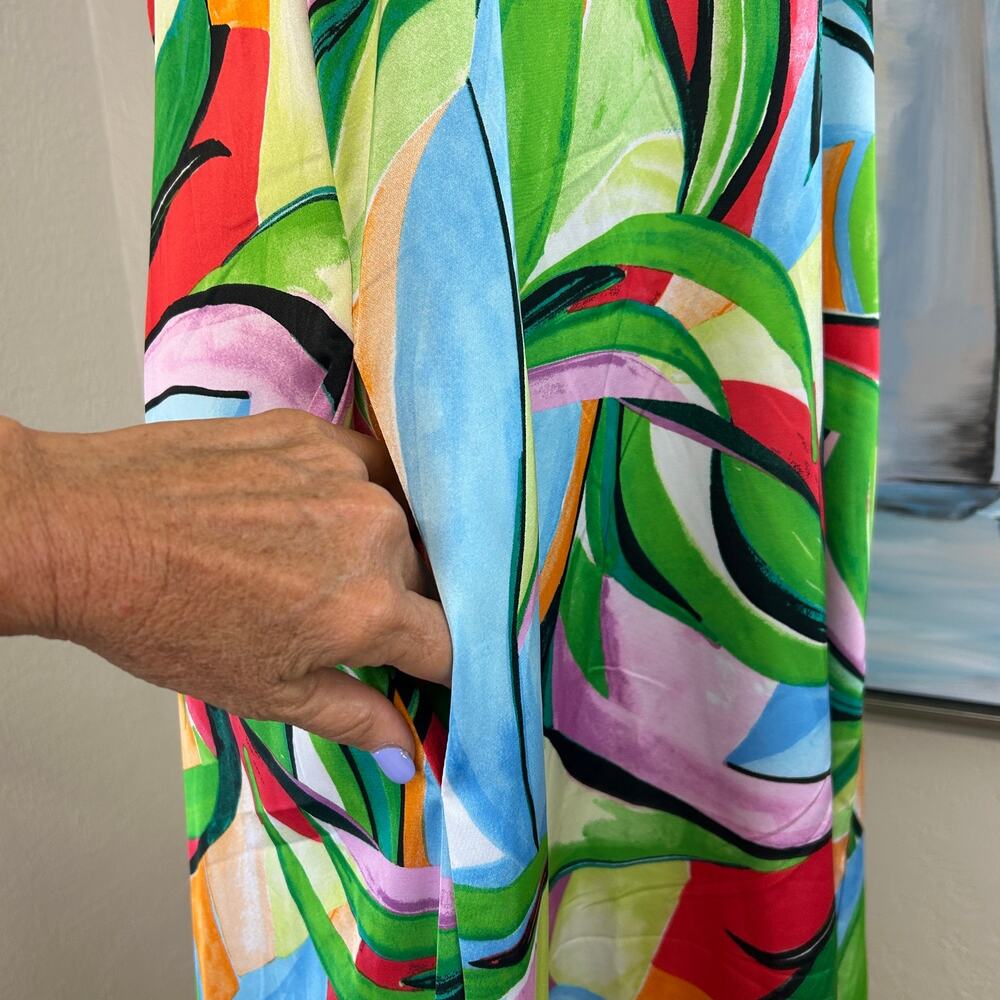 Nicole Miller NY Maxi Dress Abstract Print Satin Multicolor size Large NWT - Picture 4 of 9
